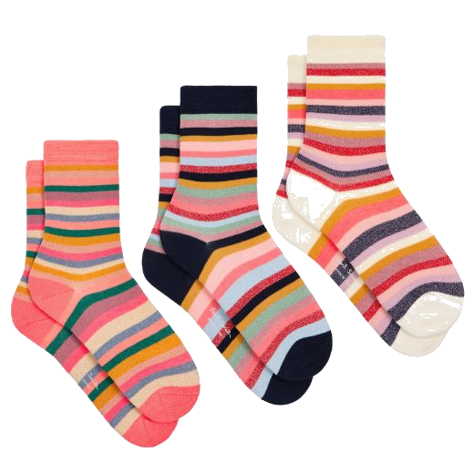 Paul Smith's Multicoloured Glitter 'Swirl Stripe' Socks 3Pack comes in a branded box with a clear window.