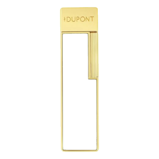 Dupont's Twiggy White Lacquer & Gold Lighter is made with metal and has a gold-plated finish with a lacquered inlay in white.