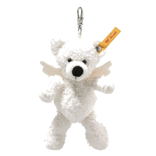 This Lotte Guardian Angel Teddy Bear Pendant by Steiff has a polished silver lobster clasp so the keyring can be attached to a bag or backpack.