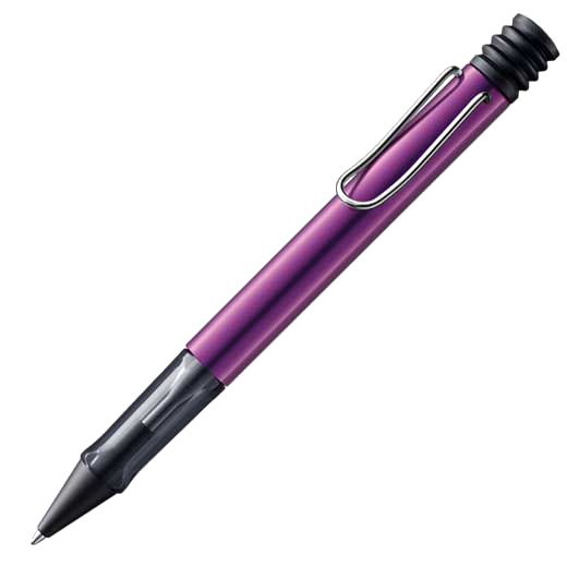 The LAMY AL-Star ballpoint pen is made from aluminium and comes in a lilac colour.