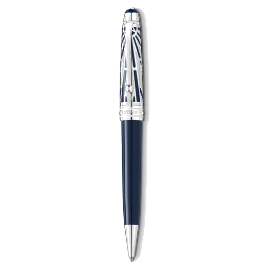 Montblanc's Meisterstück The Origin Collection Doué Midsize Ballpoint Pen has polished silver trims and a design inspired by Art Deco.