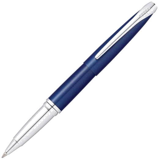 The Cross ATX Translucent Blue rollerball pen with Chrome Plated Appointments.