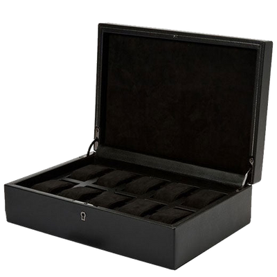 wolf 1834 black british racing 10 piece watch box open