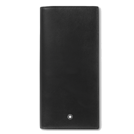 Montblanc's Meisterstück 14CC Black Leather Wallet with Zip has a snowcap emblem on the front for branding.