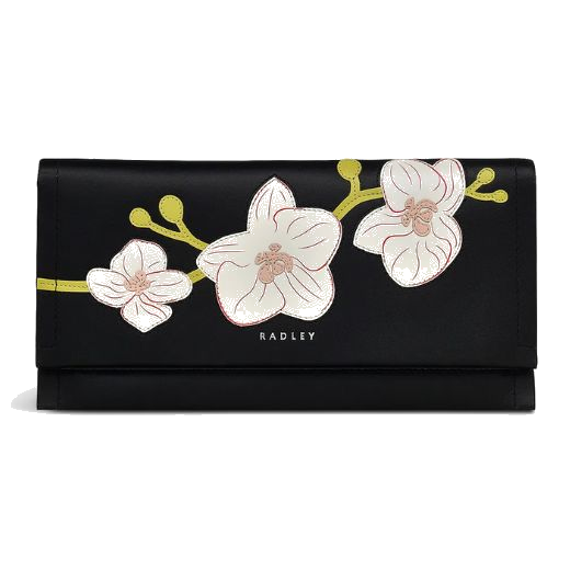 This Lunar New Year 2025 Flapover Large Black Purse by Radley has an orchid design on the front with the snake feature inside.