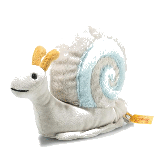 Steiff's Soft Cuddly Friends Snailly Slug is 20 cm in length and 14 cm tall with a soft plush exterior and safety eyes.