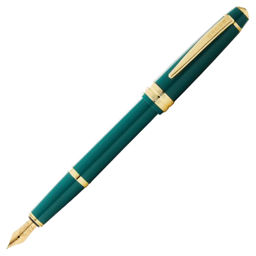 This Cross Bailey Light Dark Green Fountain Pen has gold trims including the clip, cap rings, cap top, and the stainless steel nib.