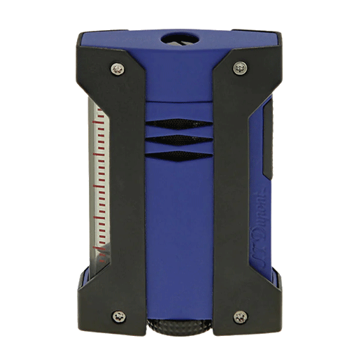 This S. T. Dupont Défi Extrême Matte Ocean Blue Lighter has a matte black exterior.