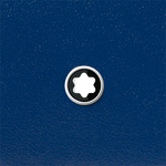 Montblanc's Meisterstück Blue 6CC Compact Wallet features a palladium-coated emblem on the front.