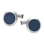 This pair of Montblanc Meisterstück Blue Cufflinks has a hexagonal patterned inlay on the face with the Montblanc brand name engraved along the edge.
