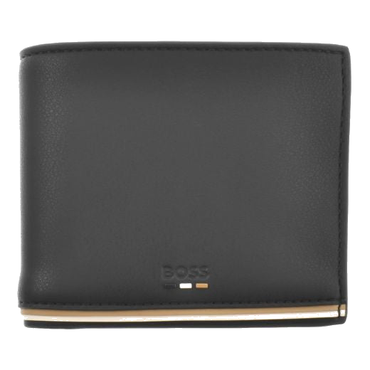 This BOSS Ray Faux Leather 8CC Bifold Wallet has a smooth finish with the three stripe detailing along the bottom edge.