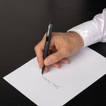hugo boss black contour brushed ballpoint pen in hand