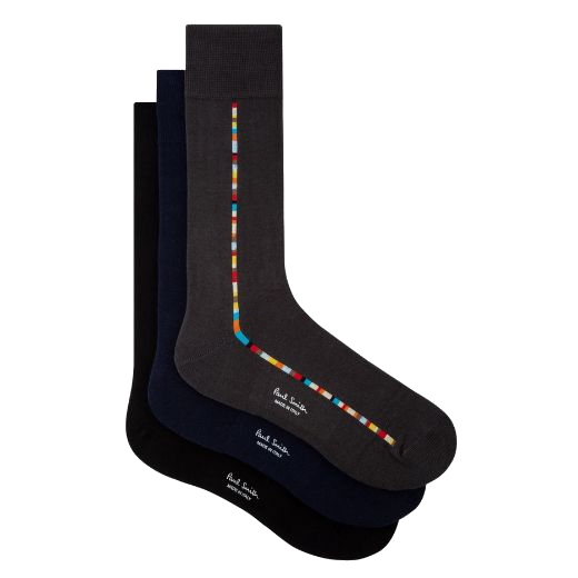 This Men's Mixed Central Signature Stripe Socks 3 Pack by Paul Smith is made with a cotton blend of polyester and elastane for comfort.