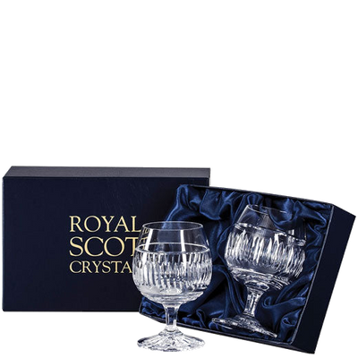royal scot crystal art deco 2 brandy glasses packaging