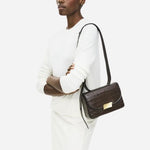 The Belsize Dark Oak Faux Croc Leather Small Flapover Shoulder Bag.