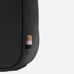 The signature three stripe tab on the BOSS Zair NS Zip Black Cross Body Bag with White Logo.