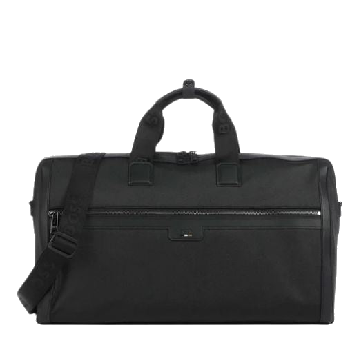 The Ray Textured Fabric Black Holdall with Signature Stripe Trim by BOSS.