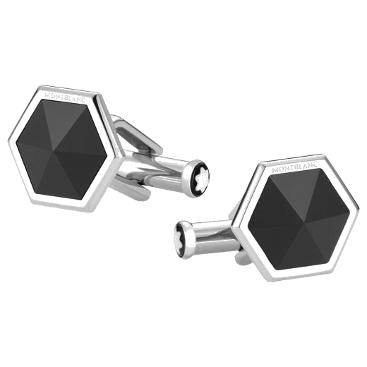 The Montblanc hexagonal black onyx cufflinks.