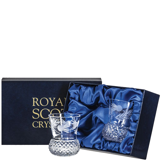 royal scot crystal thistle shape flower of scotland whisky tumblers packaging