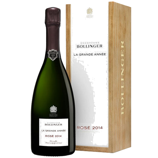 La Grande Année 2014 75cl Rosé Champagne with its Bollinger gift box.
