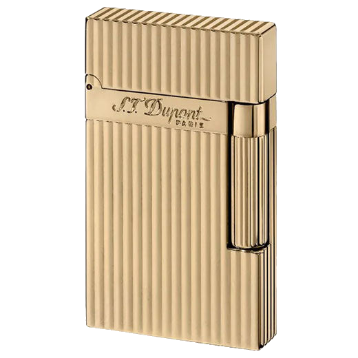 S.T. Dupont Ligne 2, Yellow Gold Lighter with Vertical Line Design.