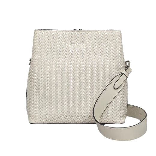This Radley Dukes Place Chalk Weave Medium Compartment Cross Body Bag has a dual zip into the zipped compartment with side open pockets.