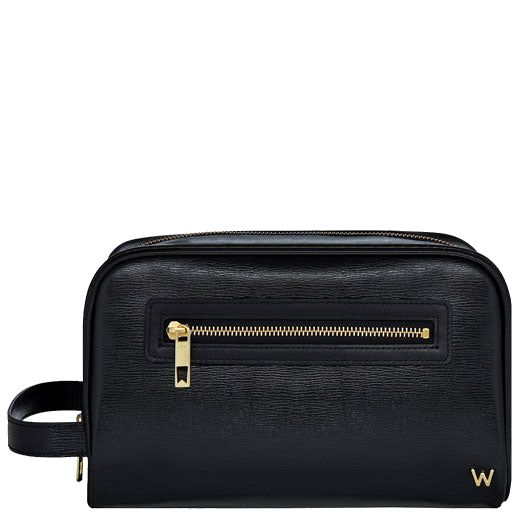 WOLF 1834 has foil embossed on the front of this Black 'W' Wash Bag.