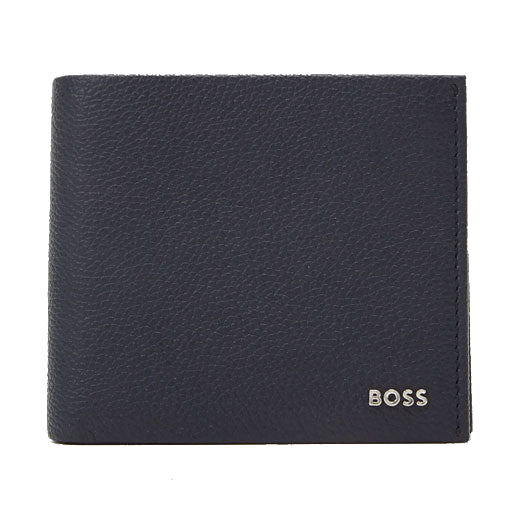 This BOSS Highway 4CC Navy Grained Leather Coin Wallet is made out of cowhide with a soft-grain texture and silver hardware.