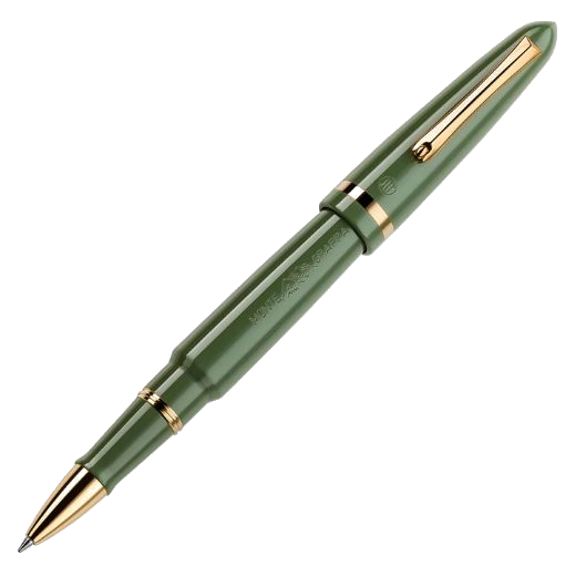 This Venetia Lagoon Green & Gold Rollerball Pen by Montegrappa has the brand name engraved along the side of the barrel.
