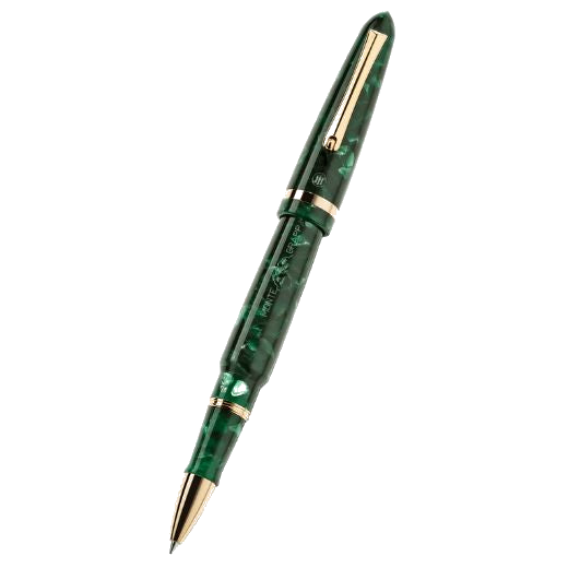 The Venetia Vintage Conifer Gold-Plated Rollerball Pen by Montegrappa has a gorgeous green barrel and cap with a subtle pattern all over.