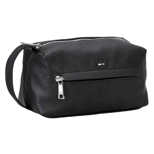 This Ray Black Grained Faux Leather Wash Bag by BOSS has a side grab handle so you can easily hang the bag up in the bathroom etc.