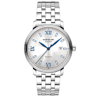 montblanc tradition steel automatic silver watch