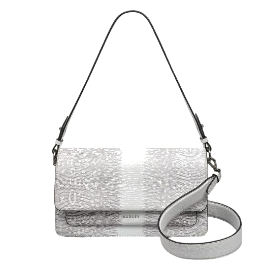 The Leather Lane Bright White Faux Lizard Medium Flapover Shoulder Bag by Radley.