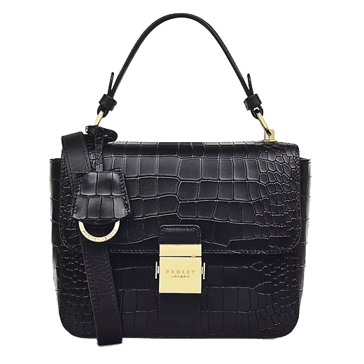 Radley's Hanley Close Black Faux Croc Flapover Grab Bag