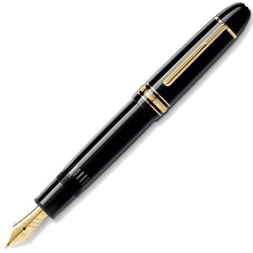 Montblanc's Meisterstück Calligraphy Curved Nib 149 Fountain Pen features solif gold features.