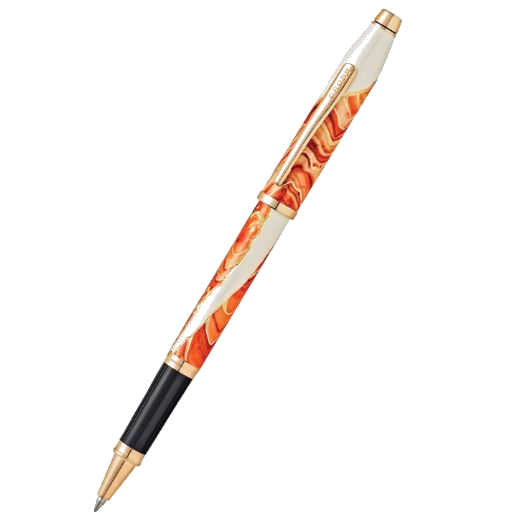 This Cross Wanderlust Antelope Canyon Rollerball Pen is made out of lacquer in orange with pearlescent white and rose gold trims.