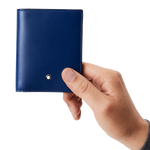 Montblanc's Meisterstück Blue 6CC Compact Wallet can be embossed free of charge.
