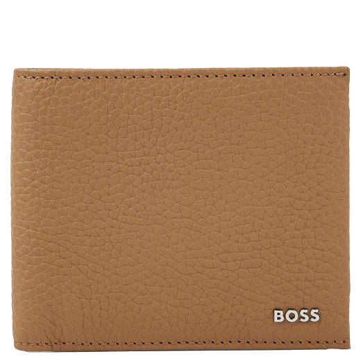 This BOSS Light Brown Soft Grain Crosstown 8CC Billfold Wallet features raised lettering on the front.