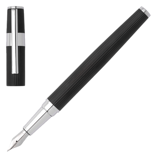 Gear Pinstripe Fountain Pen Black and Chrome by Hugo Boss