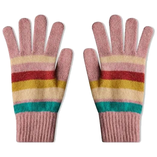 This pair of Paul Smith Women's Pink Block Stripe Knitted Wool Gloves has rubbed cuffs and are made out of lambswool.