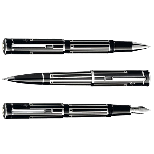 This Writers Edition Thomas Mann FP, BP & MP Set by Montblanc is made out of precious lacquer with polished silver trims.