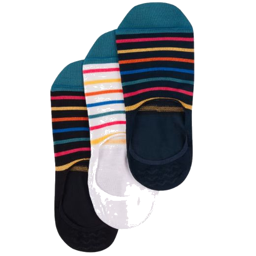 The Multicolour Stripe 'No Show' Loafer Socks 3-Pack by Paul Smith.