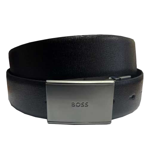 The Hugo Boss Gemmy leather belt comes with a textured black leather on one side.