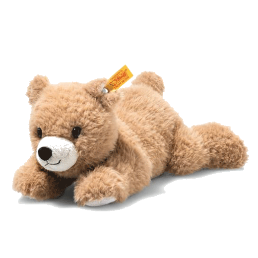 Steiff's Soft Cuddly Friends Barny the Brown Bear is made out of soft plush with safety eyes.