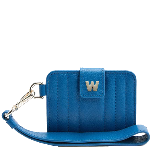 WOLF 1834's Marine Blue Mimi Card Holder with Wristlet is crafted out of soft grain leather.