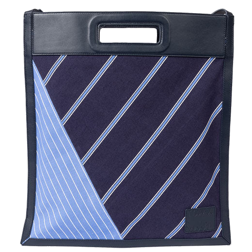 Paul Smith's Navy Stripe Raffia Tote Bag features plain leather accents.