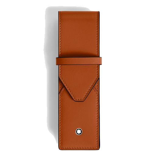 This Montblanc Meisterstück Rust Leather 2 Pen Pouch is made out of cowhide leather with a smooth finish and the snowcap emblem on the front.
