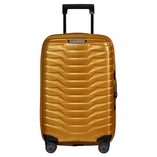 Samsonite's Proxis Spinner Expandable Carry On, Honey Gold 55 cm has a durable hard-shell case that is made out of polypropylene.