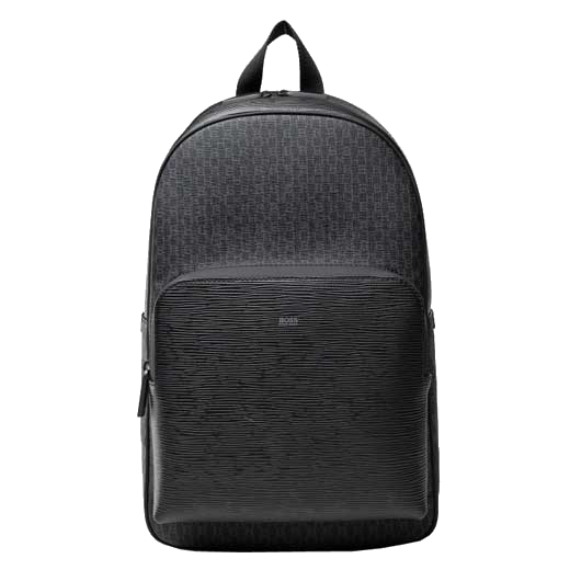 This Hugo Boss black leather backpack comes with a monogram design in the leather.