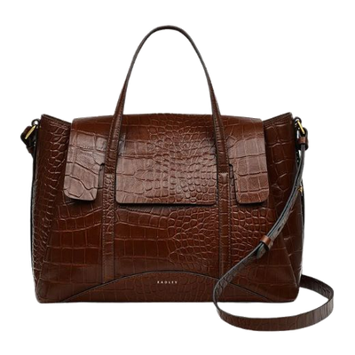 1 radley the chancery faux croc walnut brown medium flapover grab bag h2096208